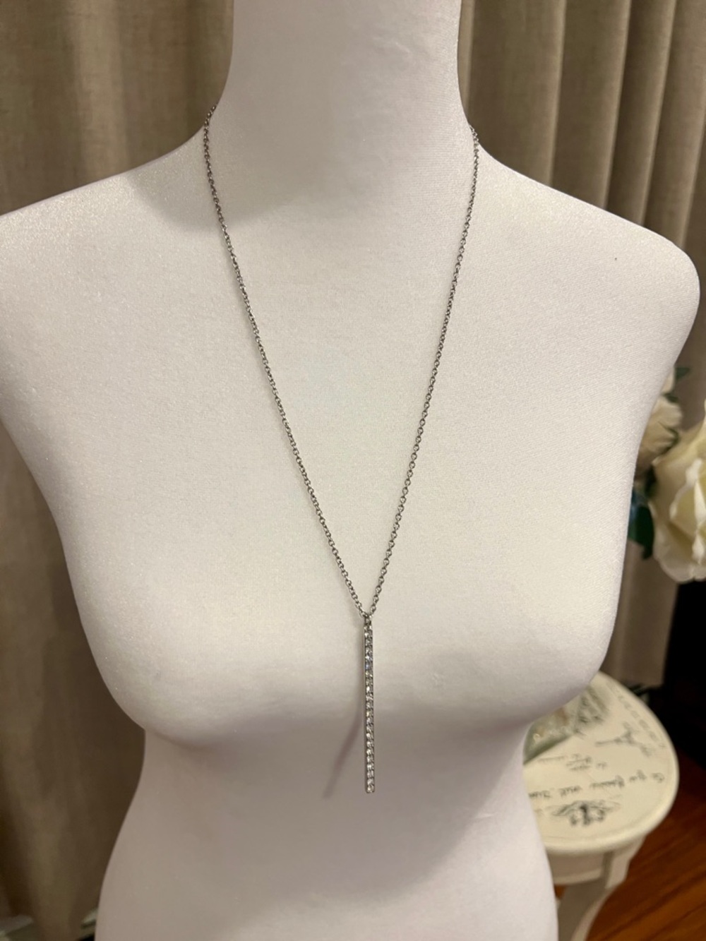 Touchstone Crystal by Swarovski Silver Vertical Bar Pendant Necklace - Picture 2 of 12